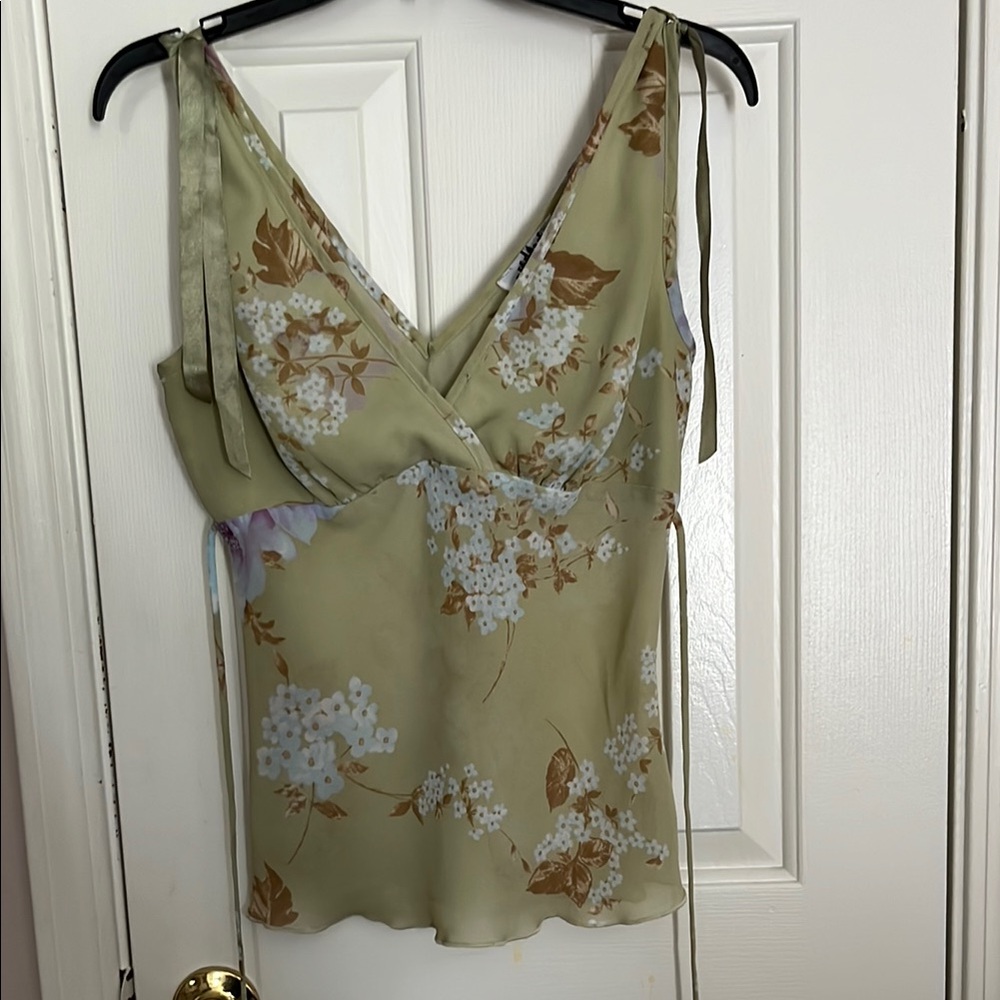 Floral Sleeveless Top - Green and Brown